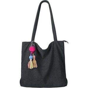 FITDON Corduroy Tote Bag with Zip, Large Capacity Shoulder Hobo Handbag